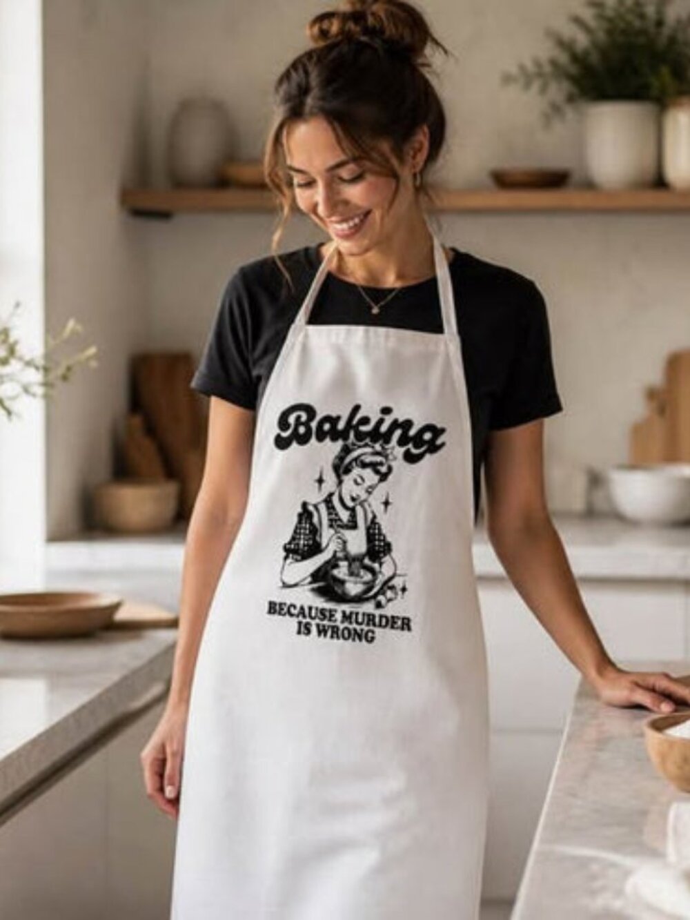 Because Murder Is Wrong Handmade White Kitchen Apron